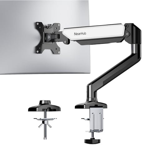 NearHub Supporto per monitor a molla a gas per singolo schermo di computer da 13-32 pollici, altezza regolabile, VESA 75mmx75mm/100mmx100mm, peso 2-9 kg