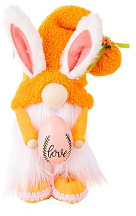 Luojuny Feine Verarbeitung, Bezaubernde Osterzwergfigur, gesichtslose Kaninchenpuppe, Hase, Ei, Karotte, Frühlingsparty, Heimdekoration für Kinder Orange