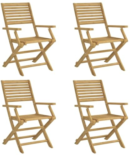 vidaXL Gartenstuhl 4 STK., Klappstuhl mit Latten-Design, Terrassenstuhl mit Rückenlehne Armlehnen, Gartenmöbel Balkonmöbel, Klappbar Massivholz Akazie