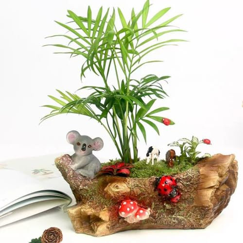 Fantasee Petit pot de fleurs en résine avec trou de drainage pour plantes succulentes, décoration de maison et de bureau (arbre, koala)