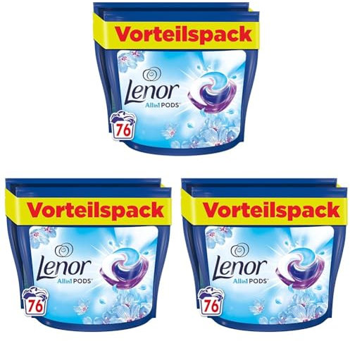 Lenor Universalwaschmittel Allin1 PODS Aprilfrisch 76 Waschladungen, Hygienische Tiefenreinigung und Lang Anhaltende Frische (Packung mit 3)