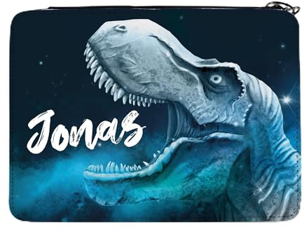Wandtattoo Loft Gefüllte Federmäppchen Jungen mit T-Rex Dino-Motiv, personalisierbar mit Wunschnamen, Federmappe Grundschule, Schulmäppchen Jungen, Federtasche Jungen, Federmappe Jungen, Federetui