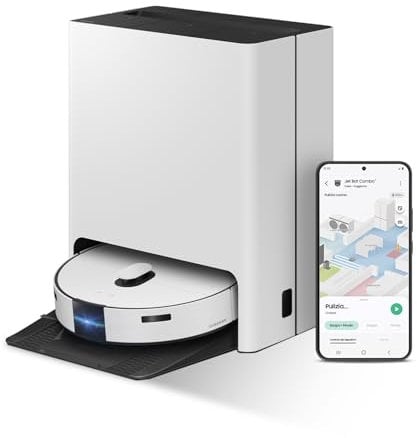 Samsung Robot Aspirapolvere VR7MD96514G/WA Jet Bot Combo, Clean Station Steam+, Sensore dToF LiDAR, Carpet Care, Controllo Wi-Fi, Potenza 1200W, Fino a 180 Min di Autonomia, Satin Greige