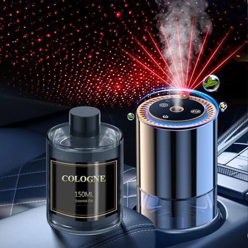 Auto Lufterfrischer, 150ml /Flasche Ätherische Öle Auto Duft, Hält 5 Monate, 3 Einstellbare Modi, Aroma Diffuser Auto Mit Sternprojektor, Auto Duft, Auto Ein-/Ausschalten (Köln(Cologne))