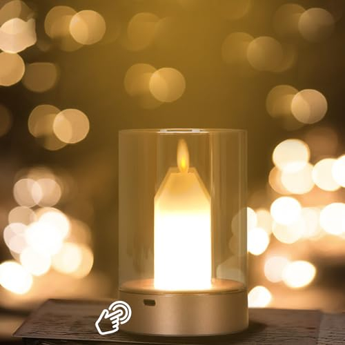 Tischlampe Kabellos Flammlose Kerze Tischleuchte,Akku Tischlampe Aufladbar Dimmbare Nachtlicht mit Bewegungsmelder LED Kerzen,Elektrische Teelichter für Außen Wetterfest Terrasse Balkon Deko (02)