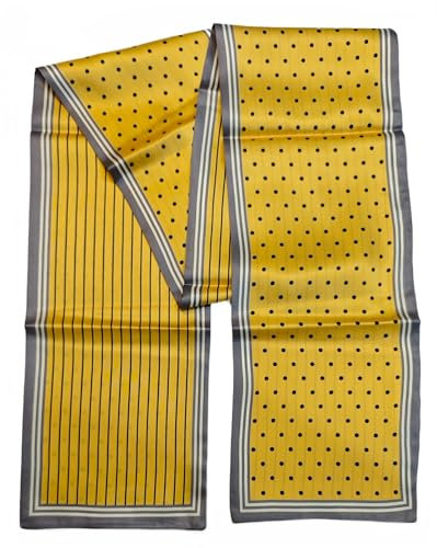GIMIRO Satin Seidenschal Doppelschichten 150 x 16cm Krawatte Blumen Taillengürtel für Blazer, Mantel, Kleid (50# Polka Stripe Yellow)