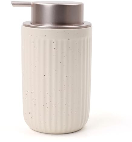 Seifenspender Umlaca Spülmittelspender, Nachfüllbarer Soap Dispenser Keramik 350ml, Großer Pumpenkopf lässt Sich leicht drücken, Geeignet für Küche, Bad (Streifen Beige + Rosa, Flüssigseifenspender)