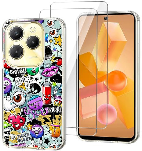 HuiYouMY Funda para Infinix Hot 40 Pro (6.78) con 2 Piezas Cristal Templado Protector de Pantalla, Transparente Silicona Case, Fuerte protección de Suave TPU Carcasa - XS40
