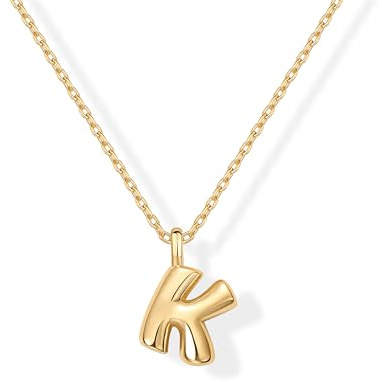 PAVOI 14K Yellow Gold Plated Dainty Chunky Bubble Initial Letter Pendant Necklace for Women - Alphabet Necklace - Letter K