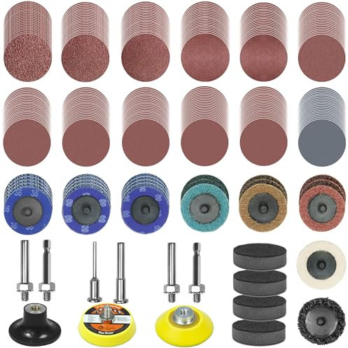 279-teiliges 50-mm-Schleifscheiben-Pad-Set mit 1/8-Zoll- und 1/4-Zoll-Schaft-Trägerplatte, verschiedene Schleifpads enthalten 36-3000er-Körnung zum Entfernen von Grat, Rost und Farbe