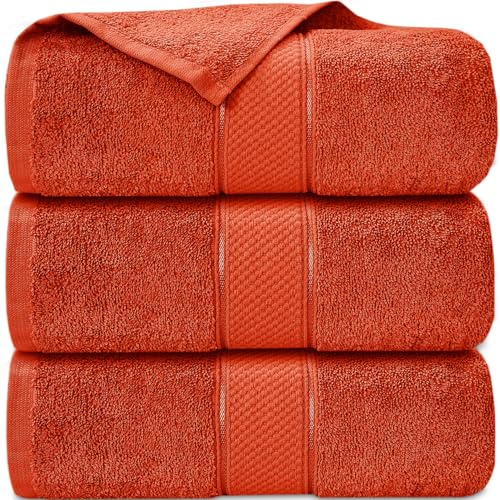 Casabella Pack of 3 Super Jumbo Extra Large Bath Sheet Towels100% Cotton 90cm x 180cm_Orange