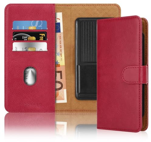 Cadorabo Klapphülle kompatibel mit WIKO Y81-Handyhülle mit Kartenfach, 360 Grad Schutzhülle zum klappen- Flip Case Book Cover PU Leder Handytasche klappbar ROT