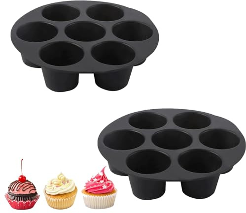 Exsbtay 2 Stück Air Fryer Cupcake-Backform für 7 Cupcakes, Backform aus Silikon, für Cupcake, Brownie, Pudding, Schwarz