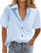 Zeagoo Womens Blouse Cotton Short Sleeve Shirts Casual Button Down Blouses Ladies V Neck Linen Shirt Basic Work Tops Sky Blue L