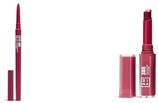 3INA MAKEUP - The Automatic Lip Pencil 390 + The Color Lip Glow 385 - Crayon a Lèvres Violet foncé Matte Longue Tenue Waterproof + Rouge à Lèvres Rose Baie avec Beurre de Karité - Vegan - Cruelty Free