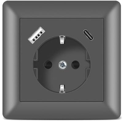Kaifire Steckdose mit USB und Typ C Port max.3.4A System 55 Schuko USB Steckdose Unterputz Grau Wandsteckdose Schutzkontakt-Steckdose Passent in Standard Unterputzdose