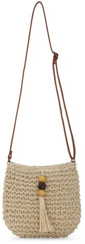 Fecialy Stroh Crossbody Taschen für Damen handgewebte Sommer Strand Handtasche gewebt Raffia Wicker Tasche Urlaub Kupplung mit Quasten