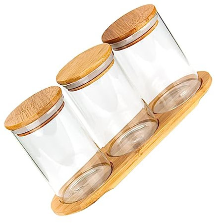 HOLIDYOYO 1set Barattoli Per Spezie Con Base Bambù Di Contenitori Trasparenti Per Cucina Vasetti Ermetici Per Zucchero Tè e Pasta Design Moderno e Funzionale