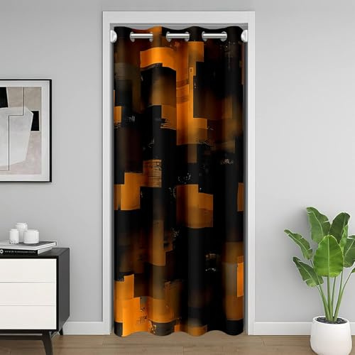 Homemissing Orange Schwarz Moderne Abstrakte Kunst Türvorhang 106x203cm Geometrische Buffalo Check Reversible Vorhang für Innentür Raumteiler für Jungen Mädchen Teens Geometrie Plaid Square Vorhang