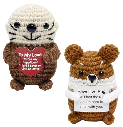 Pawsautomotively 2 Stück Häkeltiere Set, Shiba Inu und Seehund, Wollstricken, mit Einem Segen, Niedliche Ornamente, Geschenke zur Emotionalen Unterstützung, für Kinder, Freunde Oder Angehörige