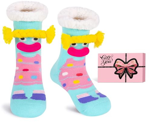HERYEBING Damen Kuschelsocken Stoppersocken mit Geschenkbox, Dicke Haussocken mit Anti Rutsch Sohle, ABS Socken Hüttensocken Warme Flauschig Bettsocken Geschenke für Weihnachten Lustige