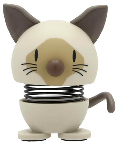 Hoptimist Siamese Cat Figure – Wobbly Desk Pet – Fun Office Gadget – Collectible Gift for Men and Women – Danish Design – ABS Plastic – 5.7 x 4.8 cm – X-Small – Beige