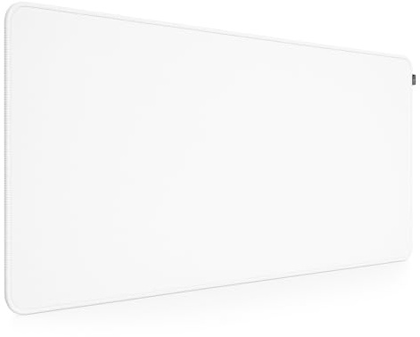XXL Plus Mauspad Weiß 100x50 cm – Großes Gaming- & Office-Mousepad, rutschfest, 5 mm dick, Stoff-Oberfläche, Clean Gaming Setup – Unbedruckt, Schreibtischunterlage (Schwarze Umkettelung)