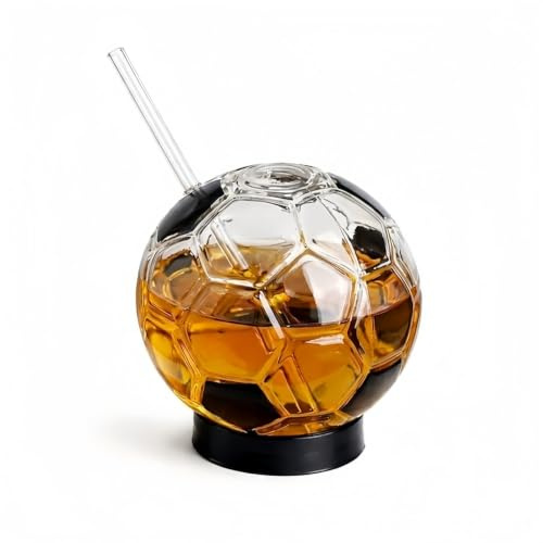 Gobelet en verre de football 450 ml avec paille en verre – Design ballon de football, gobelet réutilisable pour cocktails, bière, jus et boissons gazeuses – Idéal pour les fêtes de coupe du monde, les