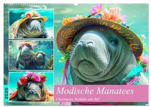 Modische Manatees. Charmante Seekühe mit Stil (Wandkalender 2026 DIN A2 quer), CALVENDO Monatskalender: Die trendige Seite der liebenswerten Dugongs! (CALVENDO Tiere)