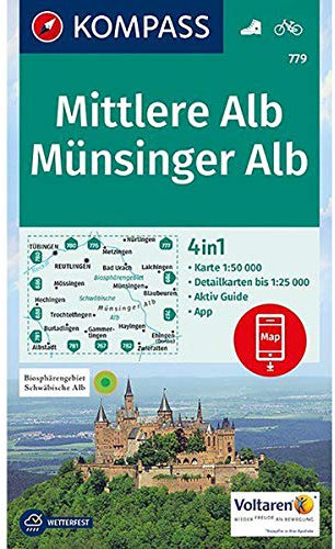KOMPASS Wanderkarte Mittlere Alb, Münsinger Alb: 4in1 Wanderkarte 1:50000 mit Aktiv Guide und Detailkarten inklusive Karte zur offline Verwendung in ... (KOMPASS-Wanderkarten, Band 779)