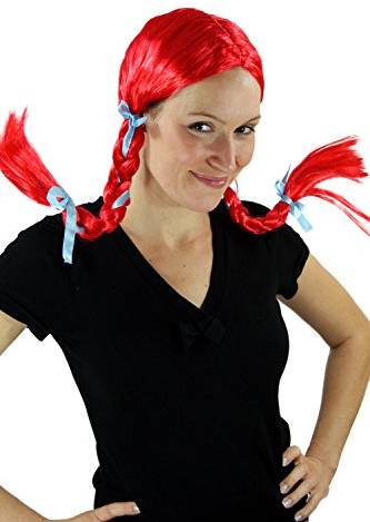 WIG ME UP - PW0097-PC13 Perücke Fasching knall-ROT Lange Zöpfe Frech NEU Wig