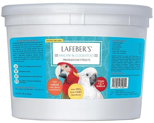 LAFEBER'S Premium Daily Diet Pellets Pet Bird Food, Made with Non-GMO and Human-Grade Ingredients, for Macaws and Cockatoos, 5 lb