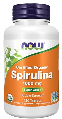 NOW Foods Supplements, Certified Organic, Spirulina 1000 mg (Double Strength), Rich in Beta-Carotene (Vitamin A) and B-12 with naturally occurring GLA , 120 Tablets
