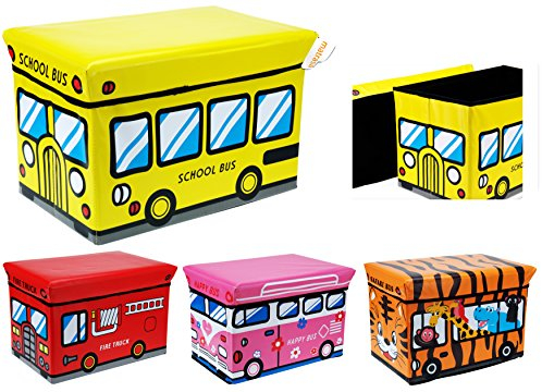 matrasa Spielzeugkiste - Spielkiste Spielzeugtruhe - Safari-Bus, Feuerwehr, Schulbus (49 x 31 x 31 - ROSA Happy-Bus)