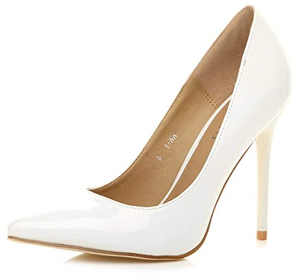 Ajvani Womens Ladies high Heel Pointed Court Smart Party Work Shoes Pumps, White Patent, 4 UK