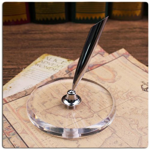 chris-wang Desktop Stiftehalter Feder Dip Lik-Stiftetui Signature einsehbar Ständer Stationery Geschenk für Hochzeit Party, Hearted Form Acryl Kristall Boden 8 cm Acrylic Base - Round