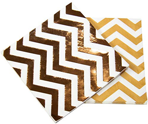 Folat Rosafarbene Goldfarbene Metallic Servietten Zickzack 33 x 33 cm - 20 Stück