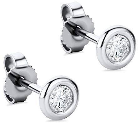 Orovi Schmuck Damen 0,25Ct Diamant Solitärohrstecker mit 2 natürlichen Diamanten Brillanten im Brillantschliff in einer Zargen Fassung Zeitlose klassische Ohrringe aus Weißgold 14 Karat / 585 Gold