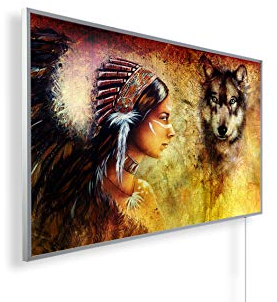 Könighaus 600W Infrarotheizung mit Bild in HD Qualität ✓ inkl. Thermostat ✓ 5 Jahre Garantie ✓ Doppelter überhitzungsschutz ✓ Infrarot Wandheizung ✓ Motiv: 78. Indianer Wolf