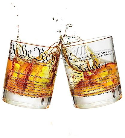 Greenline Goods Whiskey Glasses United States Constitution (Set of 2) | 10 oz Tumblers - American US Set | Old Fashioned Cocktail Glasses