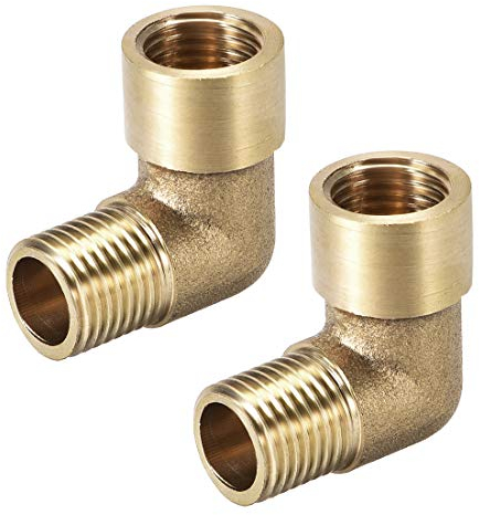 sourcing map Brass Pipe Fitting 90 Degree Elbow 1/4 (BSP) Male X 1/4 (BSP) Female 2pcs