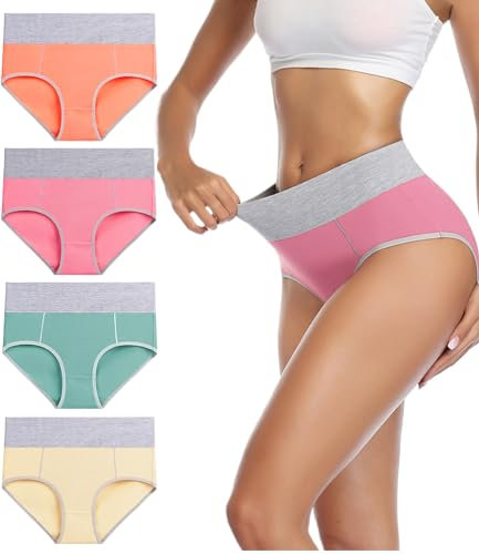 wirarpa Ladies High Waist Knickers Cotton Underwear Full Coverage Briefs Lovely Panties for Women Underpants, Multicolored 4 Pack 02, XXL