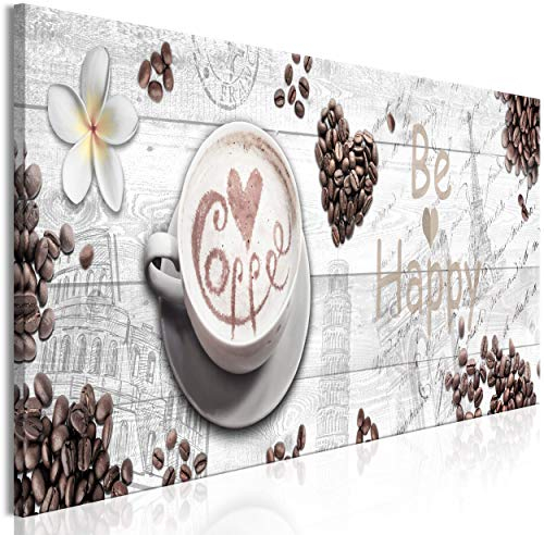 decomonkey Bilder Kaffee Küche 150x50 cm 1 Teilig Leinwandbilder Bild auf Leinwand Vlies Wandbild Kunstdruck Wanddeko Wand Wohnzimmer Wanddekoration Deko Kochen Caffe Herz Blumen
