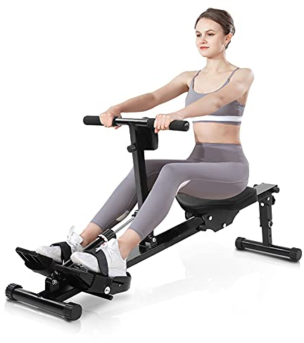 Rudergeräte Indoor, Falt Rudern Luftwiderstand Fitness Workout Fortschrittliches Antriebsriemensystem mit einstellbarem Widerstand und digitaler Anzeige Widerstandsanpassungs Fitnessgerät