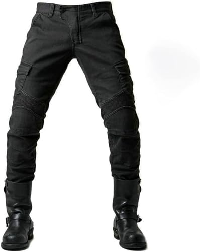 Earnmore Motorrad-Hose, Schutzhose, Herren Motorrad-Jeans aus atmungsaktivem, verschleißfestem Kevlar mit 2 Paar schützenden Hüft- und Kniepolstern, Jeans (schwarz, 3XL)