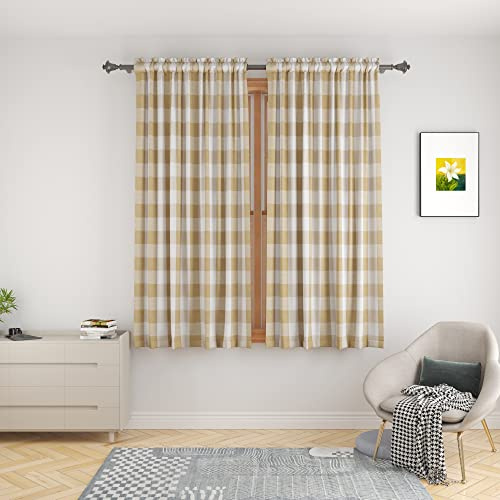 UPOPO Buffalo Check Window Curtains 137,2 cm Long Living Room Cotton Curtain Panels Bedroom Plaid Gingham Farmhouse Decor Curtains Rod Pocket Kitchen Keller 2 Panels Beige White 132,1 x 137,2 cm