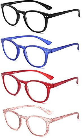 BOSAIL 4 Stück Lesebrille Blaulichtfilter Brille Herren fur Manner und Frauen,Gute Brillen,Komfortabel,Klassische Lesehilfen Sehhilfen Brille 1.0