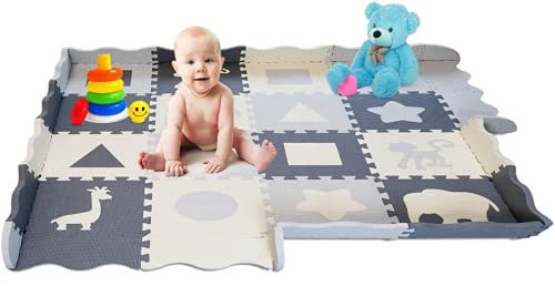 GIZMO Spielmatte XL für Babys/Kleinkinder - Formen - Eva-Schaum-Puzzlematte/Spieldecken mit erhöhtem Rand - 150x150x1.5 cm