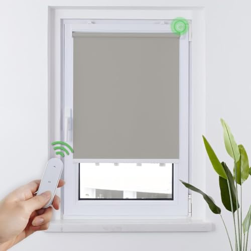 HOMEDEMO Store Enrouleur Occultant Électrique M100, 45 x 100 cm, Gris Clair | Moteur & Télécommande, sans cordon, tissu 100% polyester, occultant thermique, montage avec/sans perçage, sécurité enfant