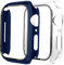 Fengyiyuda 2-Pezzi Cover Rigida Compatibile con Custodia Apple Watch 45mm con Anti-Bubble Vetro Temperato Pellicola Protettiva,360 Protezione Case per IWatch Series 9/8/7,Blu Notte/Trasparente,45mm
